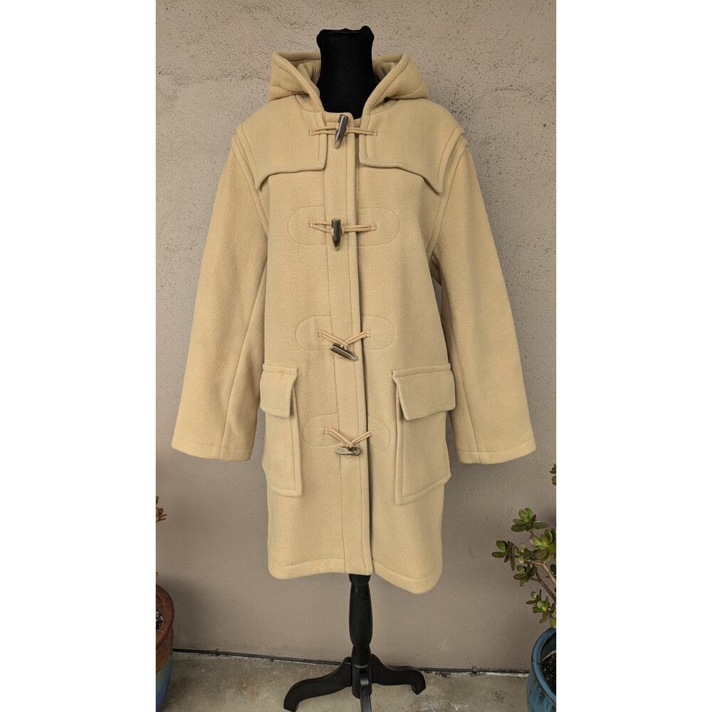 💜Vintage J.Crew Camel Wool Duffle Coat Women’s M Hooded 1990s